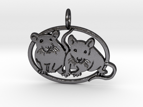 Double rat pendant oval cameo in Polished and Bronzed Black Steel