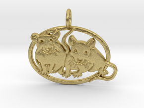 Double rat pendant oval cameo in Natural Brass