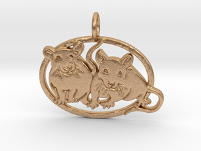 Double rat pendant oval cameo in Natural Bronze