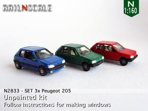 SET 3x Peugeot 205 (N 1:160) in Smooth Fine Detail Plastic