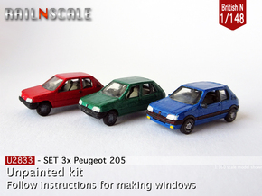 SET 3x Peugeot 205 (British N 1:148) in Tan Fine Detail Plastic
