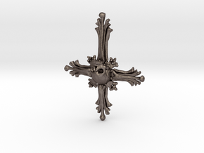 Human Skull Jewelry Pendant Necklace, Cross Bone in Polished Bronzed-Silver Steel