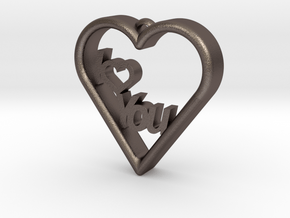 Heart Pendaut in Polished Bronzed-Silver Steel: Large