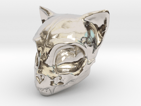 Cat Skull in Rhodium Plated Brass