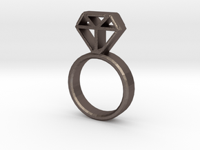 Diamond Ring in Polished Bronzed-Silver Steel