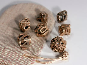 Hollow Dice in Polished Bronzed-Silver Steel: Polyhedral Set