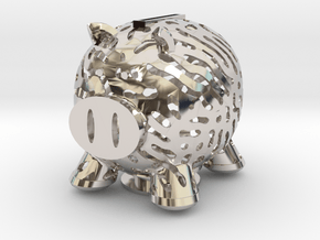 Nature Made Piggy Bank in Rhodium Plated Brass