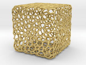 Cube Voronoi Free 3d Print Model by KTkaRAJ in Polished Brass: Small