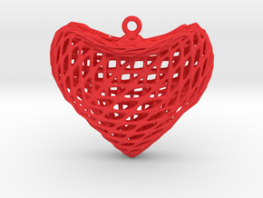 Sine Surface Heart Earring (002) in Red Processed Versatile Plastic