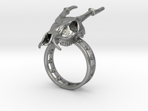 Muntjac Skull Ring (Size 10.5), Dragon Ring in Natural Silver