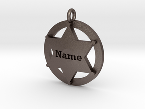 Sheriffs Star (6-point) Pet Tag / Pendant /Key Fob in Polished Bronzed Silver Steel