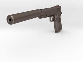 M1911 with Silencer Replica in Polished Bronzed-Silver Steel