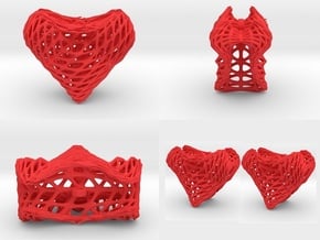 Sine Surface Heart Earring (002a) in Red Processed Versatile Plastic