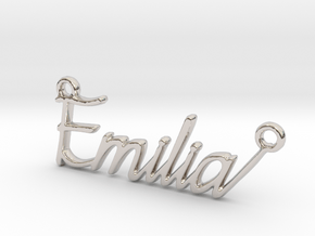 Emilia First Name Pendant in Rhodium Plated Brass