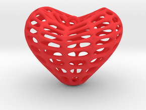 Eight Surface Heart Earring (001) in Red Processed Versatile Plastic