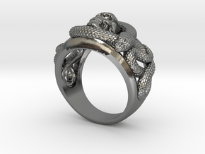 Skull and snakes ring in Polished Silver