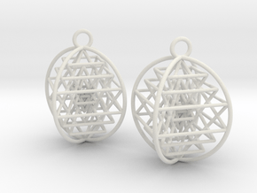 3D Sri Yantra Earrings 1"  in White Natural Versatile Plastic