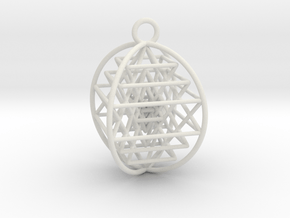 3D Sri Yantra 4 Sided Symmetrical Pendant 1"  in White Premium Versatile Plastic