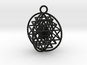 3D Sri Yantra 4 Sided Symmetrical Pendant 1"  in Black Premium Versatile Plastic