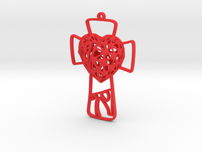 Voronoi Heart + Cross Earring (001) in Red Processed Versatile Plastic