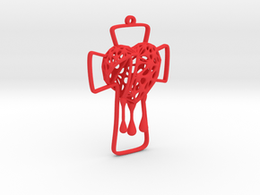 Voronoi Bleeding Heart + Cross Earring (001) in Red Processed Versatile Plastic