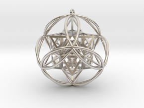 Stellated Vector Equilibrium 6 Ring Pendant 2.5"  in Rhodium Plated Brass