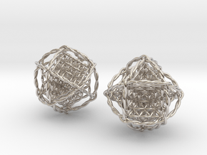 Twisted Ball of Life Pair 1.8"  in Rhodium Plated Brass