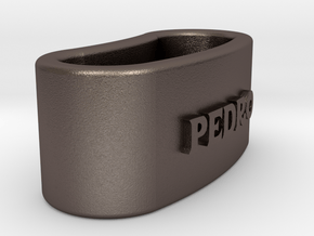 PEDRO 3D Napkin Ring with lauburu in Polished Bronzed-Silver Steel