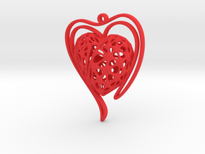 Voronoi Heart + Heart Earring (002) in Red Processed Versatile Plastic