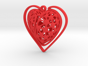 Voronoi Heart + Heart Earring (003) in Red Processed Versatile Plastic