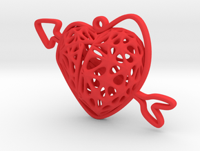 Voronoi Heart + Heart Earring (004) in Red Processed Versatile Plastic
