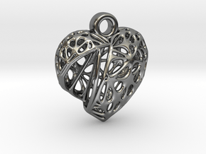 Voronoi Heart Pendant (001) in Fine Detail Polished Silver