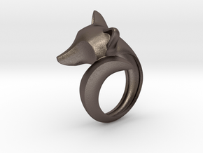 Stylish decorative fox ring in Polished Bronzed-Silver Steel