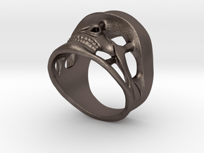 Skull in helmet biker ring  in Polished Bronzed-Silver Steel