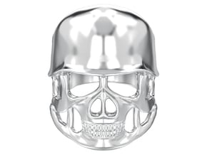 Skull in helmet biker ring  in Polished Silver