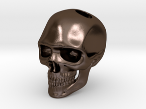 Realistic Human Skull (20mm H) - Pendant in Polished Bronze Steel