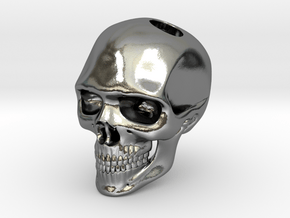 Realistic Human Skull (20mm H) - Pendant in Polished Silver