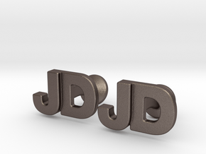 Monogram Cufflinks JD in Polished Bronzed-Silver Steel