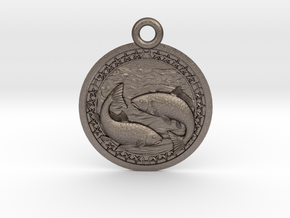 Zodiak Fish-Medaillon in Polished Bronzed-Silver Steel