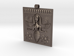 Etruscan Bee Goddess Pendant in Polished Bronzed Silver Steel