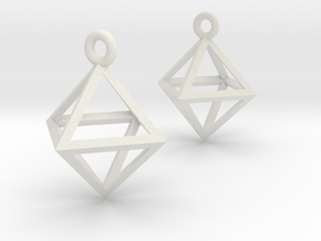 Octahedron Earrings pair in White Natural Versatile Plastic