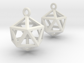 Icosahedron Earrings .5" in White Natural Versatile Plastic