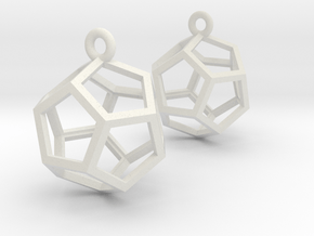 Dodecahedron Earrings 1" in White Natural Versatile Plastic