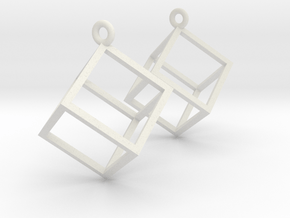 Cube Earrings (pair) in White Natural Versatile Plastic