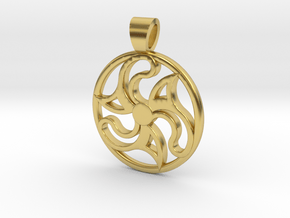 Flower and teeth triskell [pendant] in Polished Brass