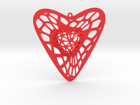 Voronoi Heart+Heart Earring (001) in Red Processed Versatile Plastic
