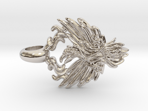 Burning Phoenix bird jewelry necklace pendant in Platinum