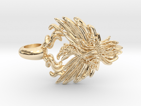 Burning Phoenix bird jewelry necklace pendant in 14K Yellow Gold