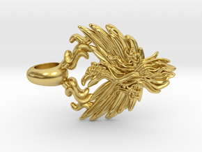 Burning Phoenix bird jewelry necklace pendant in Polished Brass