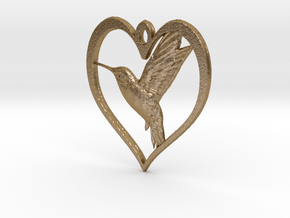 Hummingbird in Heart in Polished Gold Steel